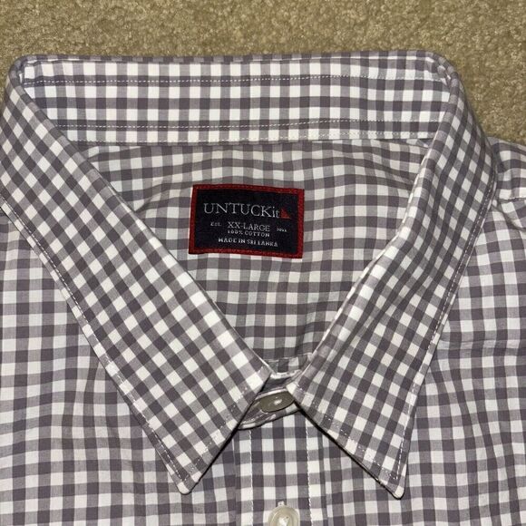 UNTUCKIT Button Down Shirt Gingham Plaid Mens’s Size XX-Large White Gray - Picture 3 of 6